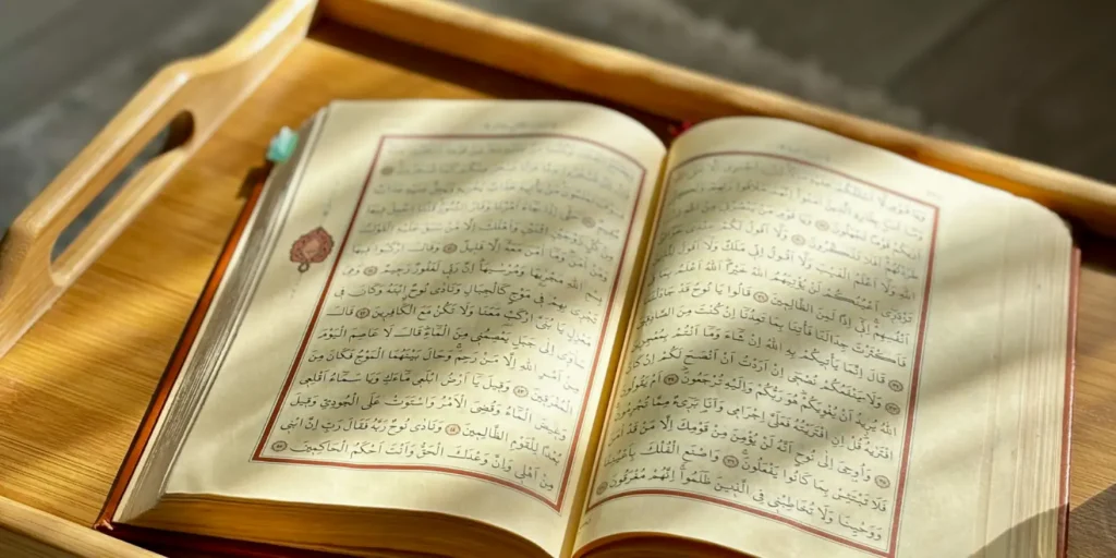 Quran on wooden tray